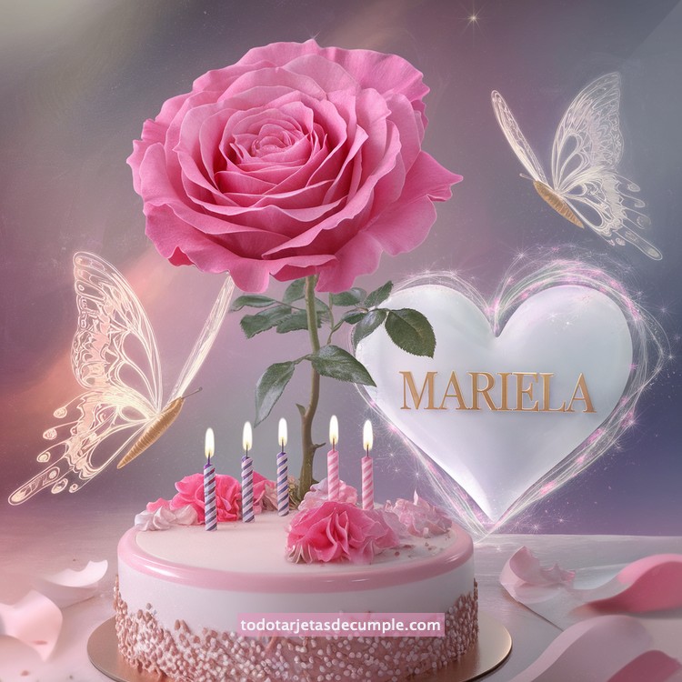 nombres pastel de cumpleaños con rosa y mariposas