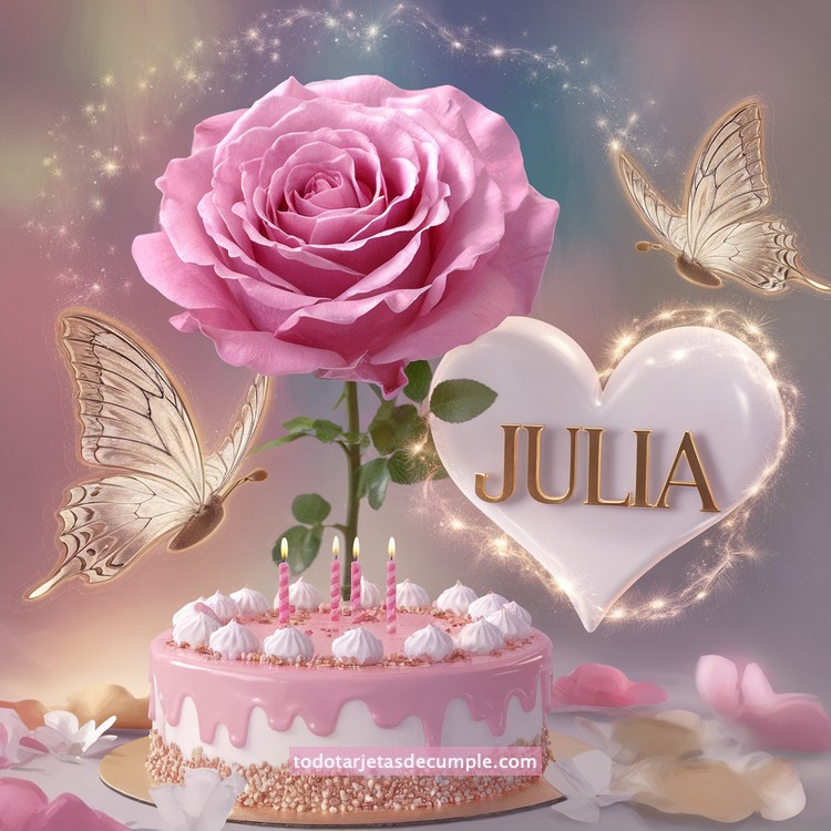 nombres pastel de cumpleaños con rosa y mariposas