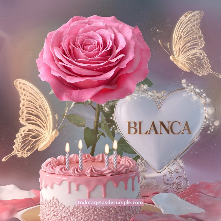 nombres pastel de cumpleaños con rosa y mariposas
