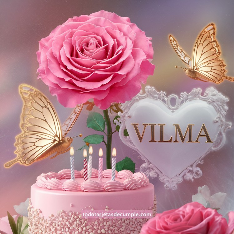 nombres pastel de cumpleaños con rosa y mariposas
