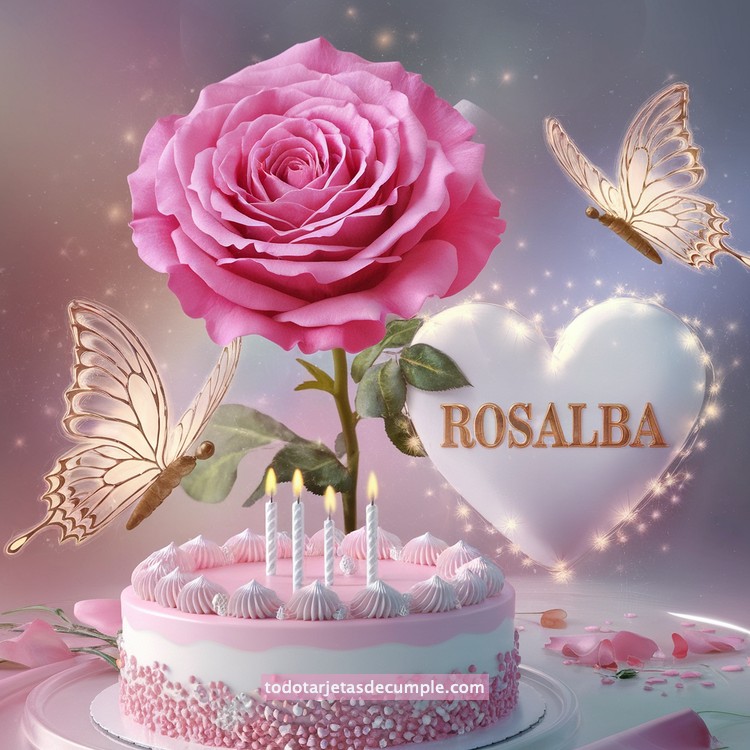 nombres pastel de cumpleaños con rosa y mariposas