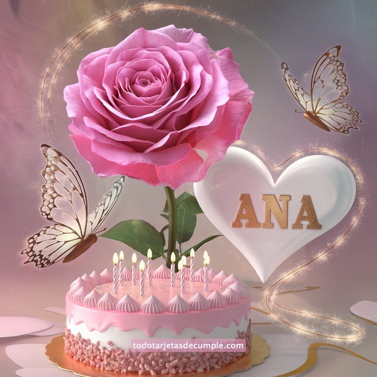 nombres pastel de cumpleaños con rosa y mariposas
