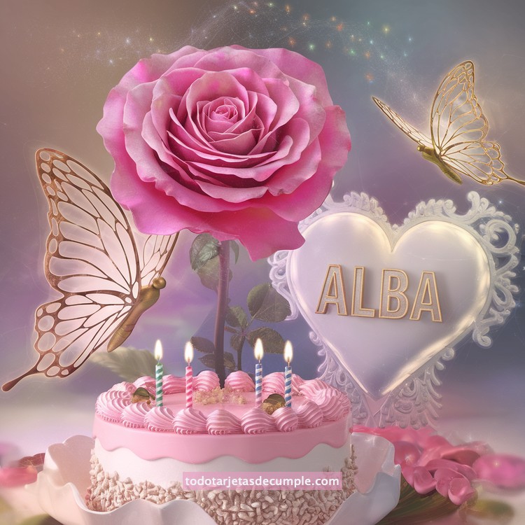 nombres pastel de cumpleaños con rosa y mariposas