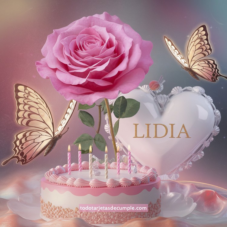 nombres pastel de cumpleaños con rosa y mariposas