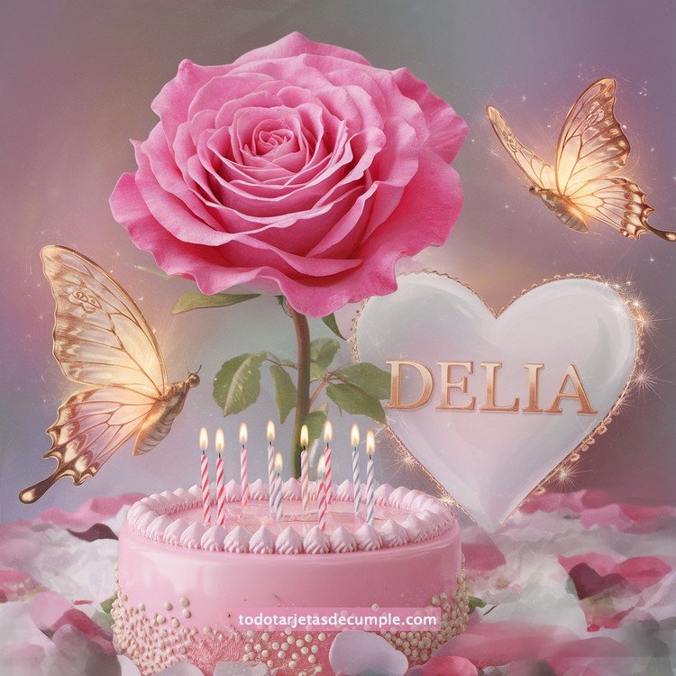 nombres pastel de cumpleaños con rosa y mariposas