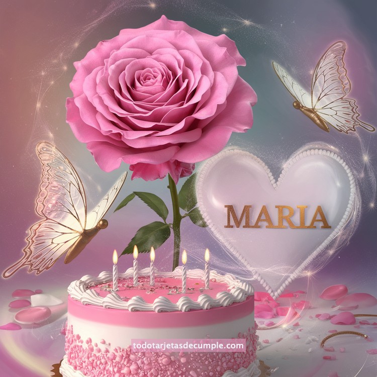 nombres pastel de cumpleaños con rosa y mariposas