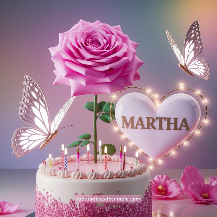 nombres pastel de cumpleaños con rosa y mariposas
