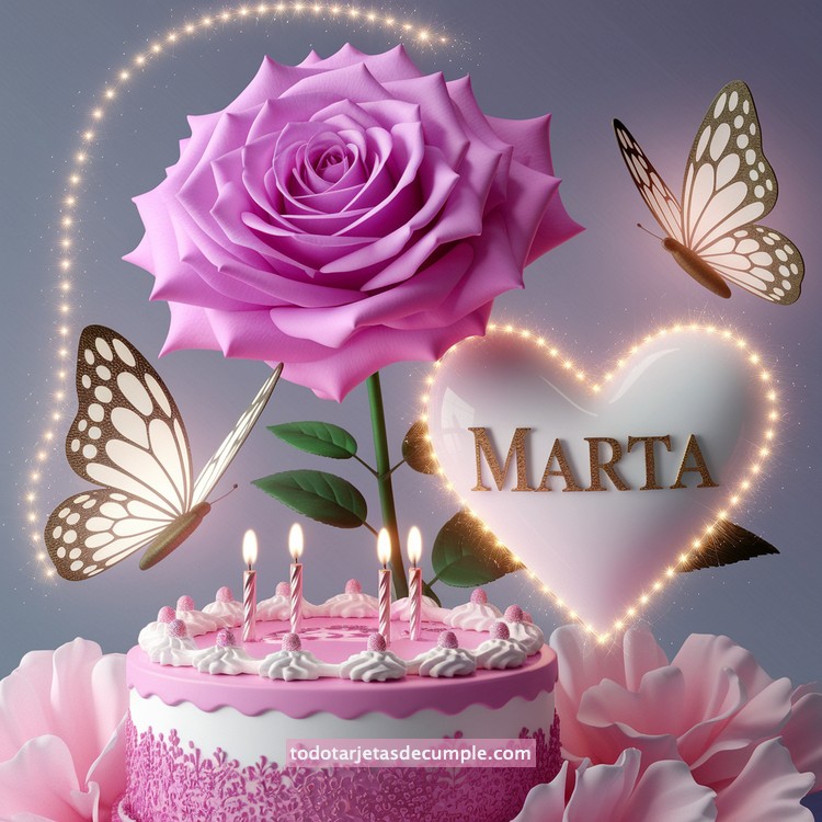 nombres pastel de cumpleaños con rosa y mariposas