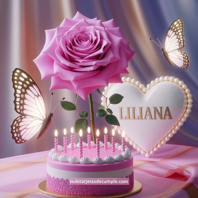 nombres pastel de cumpleaños con rosa y mariposas