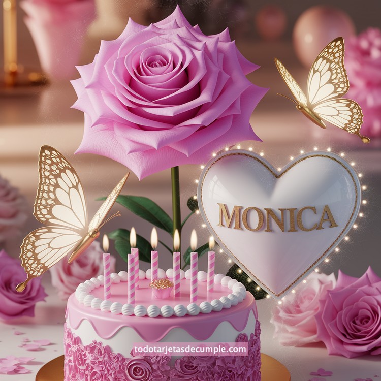 nombres pastel de cumpleaños con rosa y mariposas