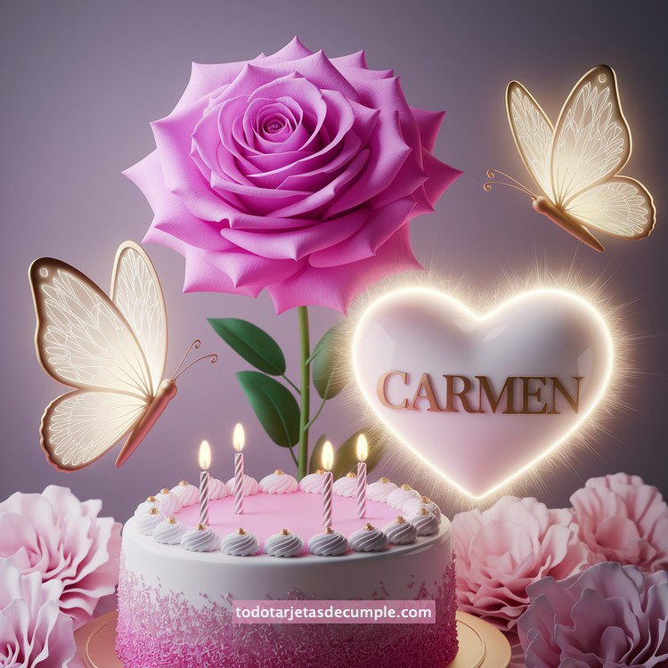 nombres pastel de cumpleaños con rosa y mariposas