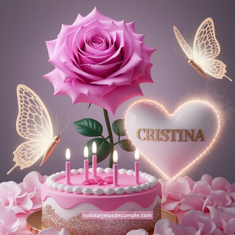 nombres pastel de cumpleaños con rosa y mariposas