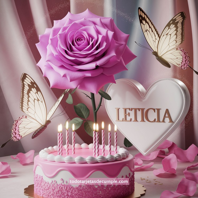 nombres pastel de cumpleaños con rosa y mariposas