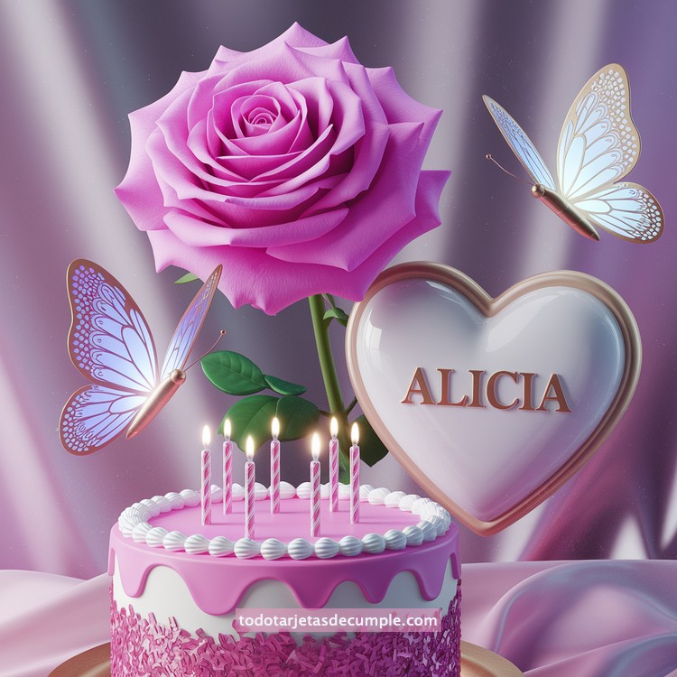 nombres pastel de cumpleaños con rosa y mariposas