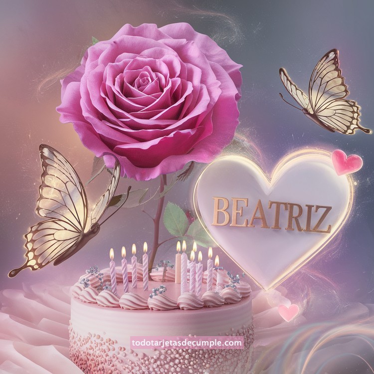 nombres pastel de cumpleaños con rosa y mariposas