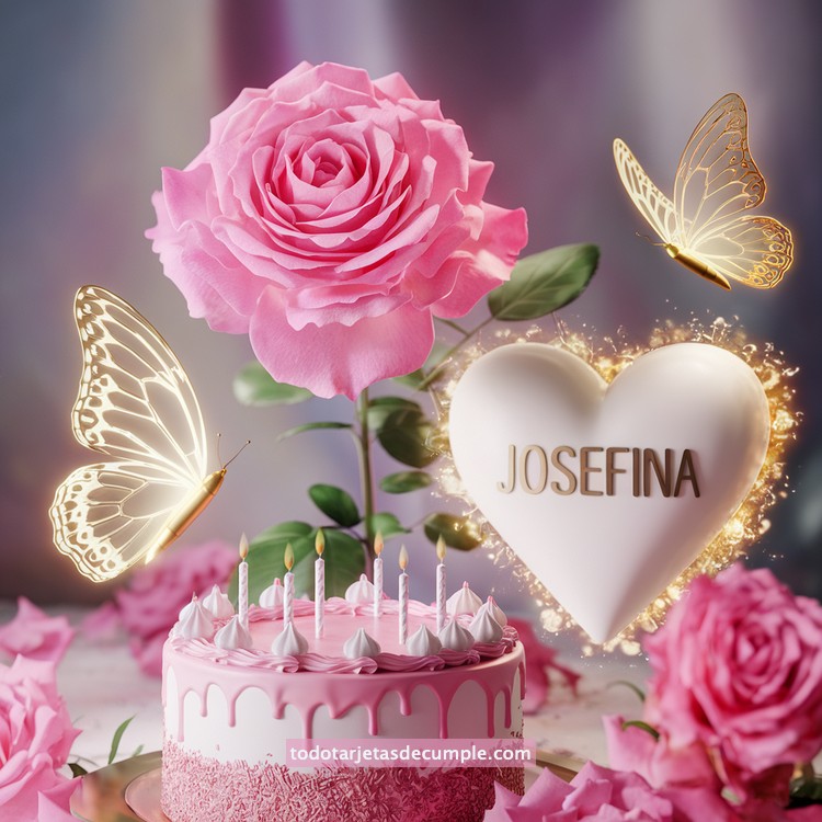 nombres pastel de cumpleaños con rosa y mariposas