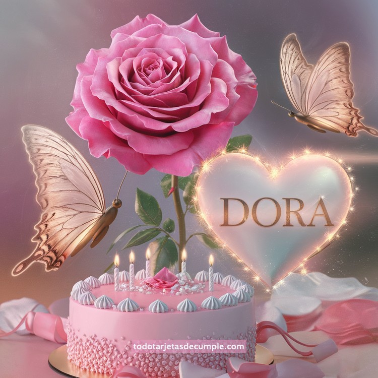 nombres pastel de cumpleaños con rosa y mariposas
