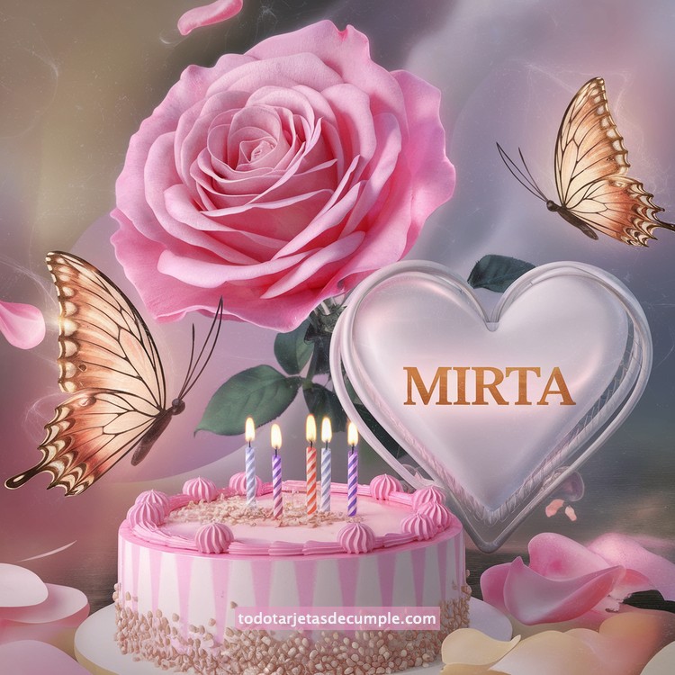 nombres pastel de cumpleaños con rosa y mariposas