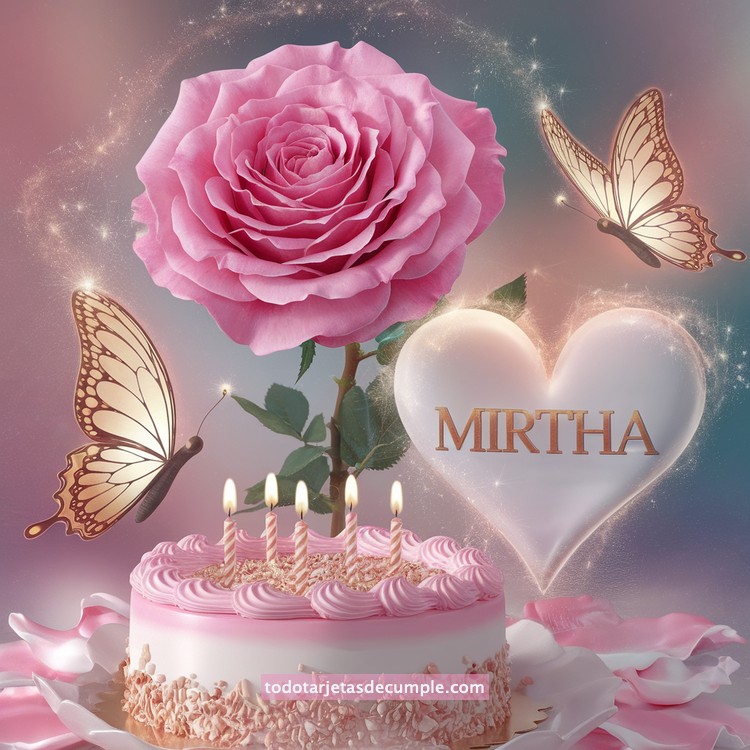 nombres pastel de cumpleaños con rosa y mariposas