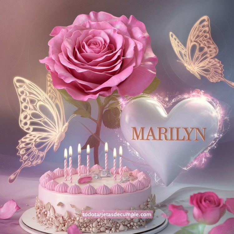 nombres pastel de cumpleaños con rosa y mariposas