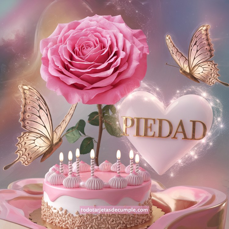 nombres pastel de cumpleaños con rosa y mariposas