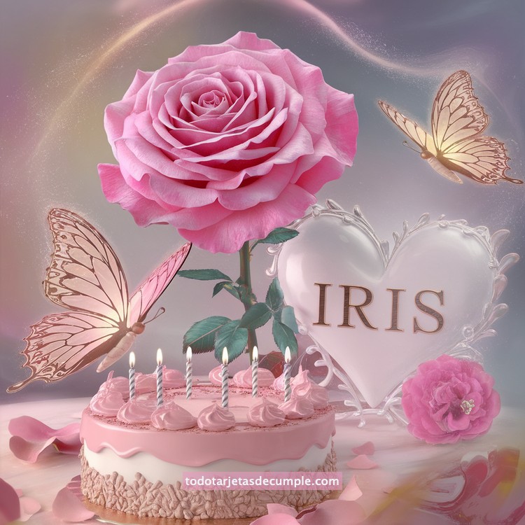 nombres pastel de cumpleaños con rosa y mariposas