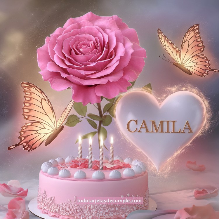nombres pastel de cumpleaños con rosa y mariposas