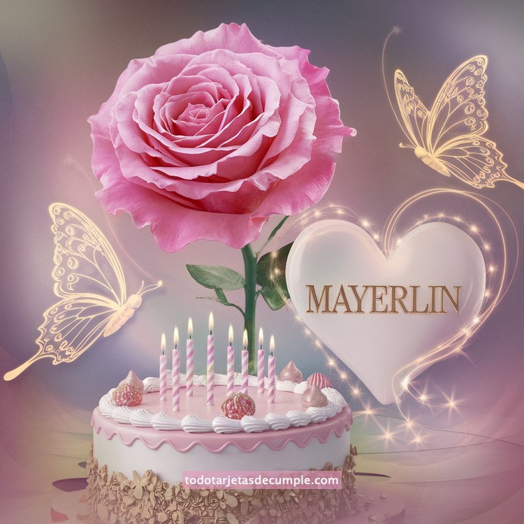 nombres pastel de cumpleaños con rosa y mariposas