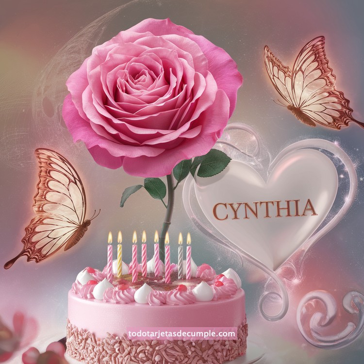 nombres pastel de cumpleaños con rosa y mariposas