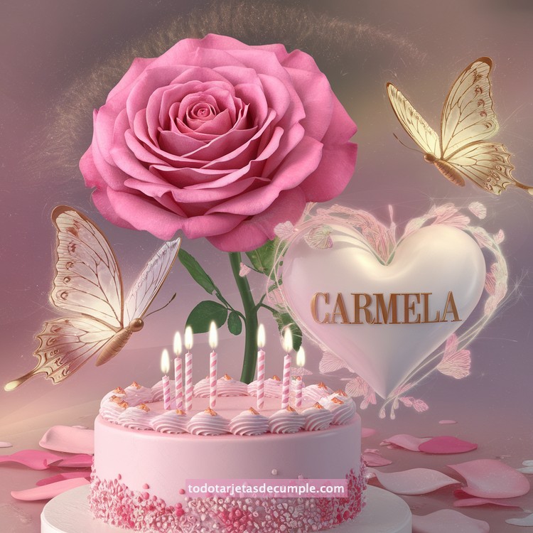 nombres pastel de cumpleaños con rosa y mariposas