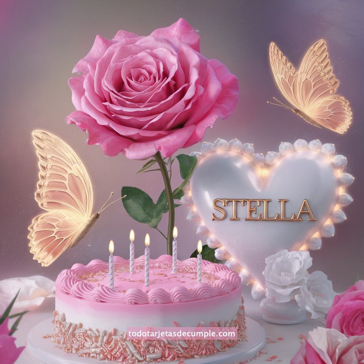 nombres pastel de cumpleaños con rosa y mariposas