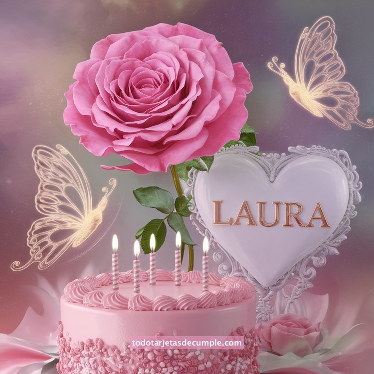 nombres pastel de cumpleaños con rosa y mariposas