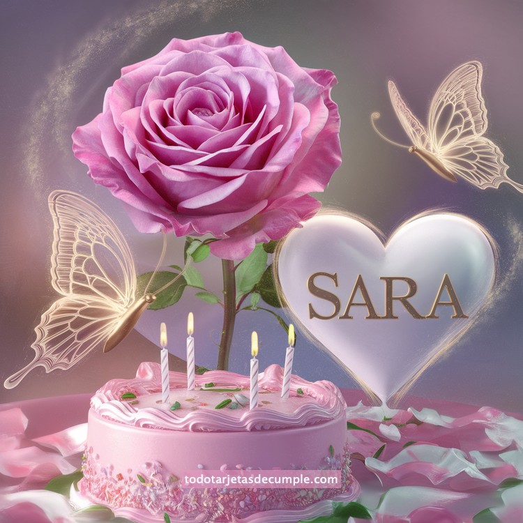 nombres pastel de cumpleaños con rosa y mariposas