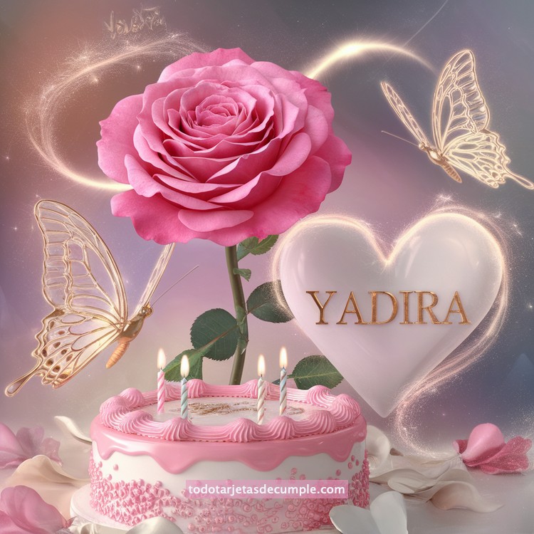 nombres pastel de cumpleaños con rosa y mariposas