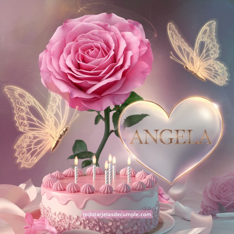 nombres pastel de cumpleaños con rosa y mariposas