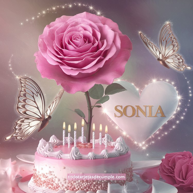 nombres pastel de cumpleaños con rosa y mariposas