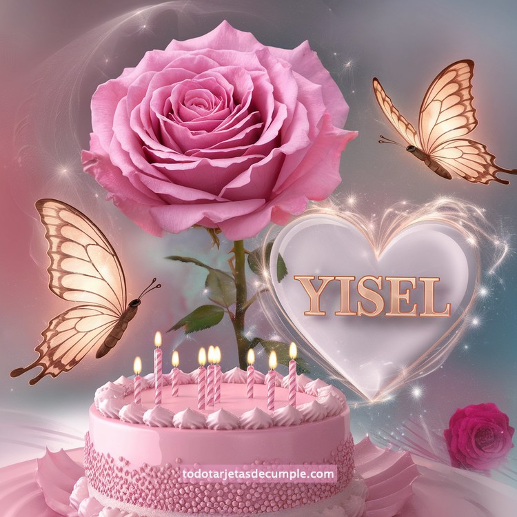 nombres pastel de cumpleaños con rosa y mariposas