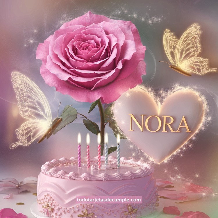 nombres pastel de cumpleaños con rosa y mariposas