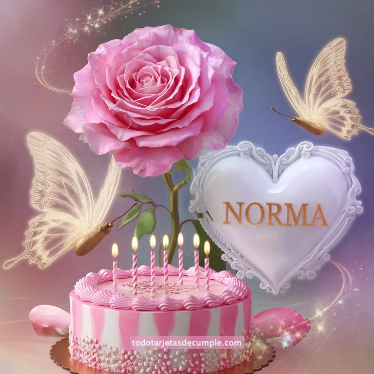 nombres pastel de cumpleaños con rosa y mariposas