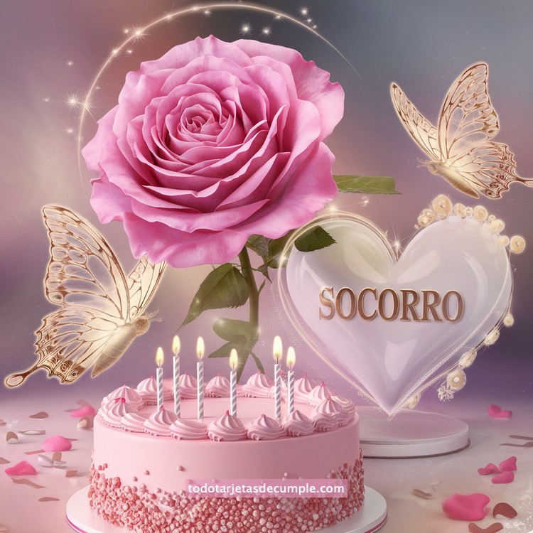 nombres pastel de cumpleaños con rosa y mariposas