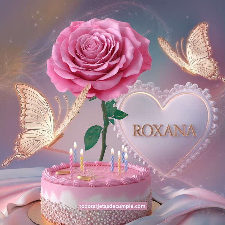 nombres pastel de cumpleaños con rosa y mariposas