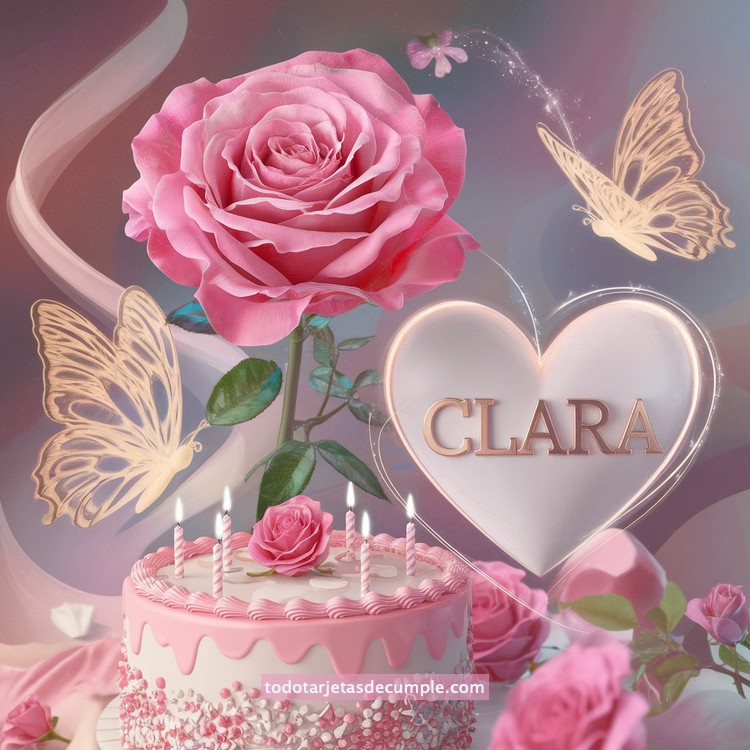 nombres pastel de cumpleaños con rosa y mariposas