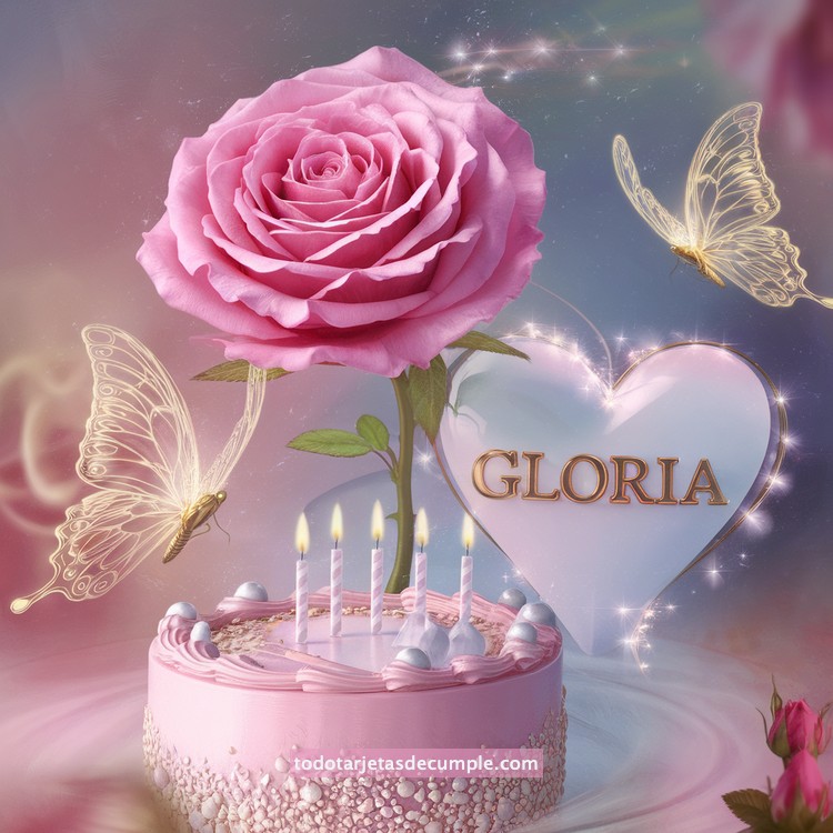 nombres pastel de cumpleaños con rosa y mariposas